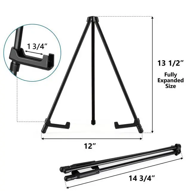 Alt view image 2 of 6 - 14" High Tabletop Instant Display Easel - Black Steel Small Tripod Easel Stand with Adjustable Holders for Pictures, Paintings, Posters and Store Signs(1 Pack)