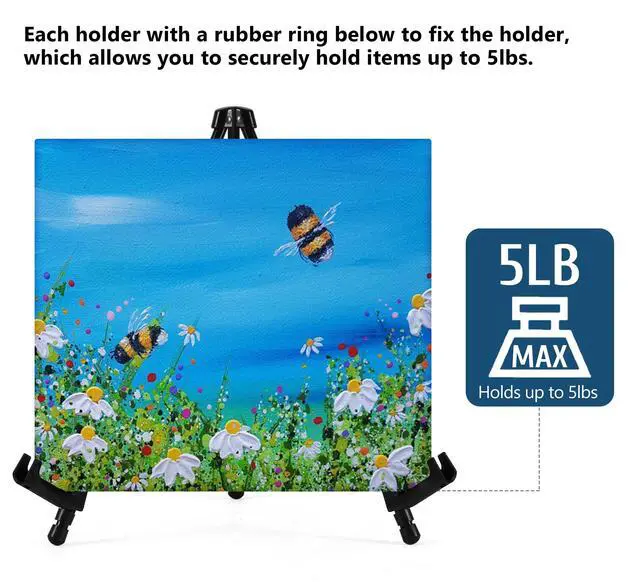 Alt view image 4 of 6 - 14" High Tabletop Instant Display Easel - Black Steel Small Tripod Easel Stand with Adjustable Holders for Pictures, Paintings, Posters and Store Signs(1 Pack)