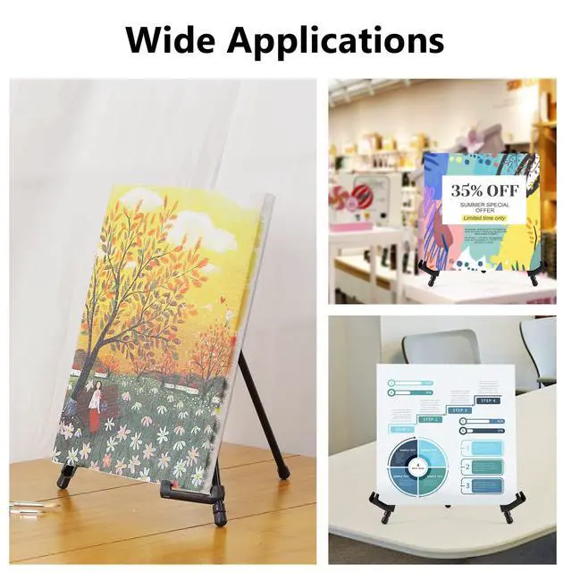 Alt view image 6 of 6 - 14" High Tabletop Instant Display Easel - Black Steel Small Tripod Easel Stand with Adjustable Holders for Pictures, Paintings, Posters and Store Signs(1 Pack)