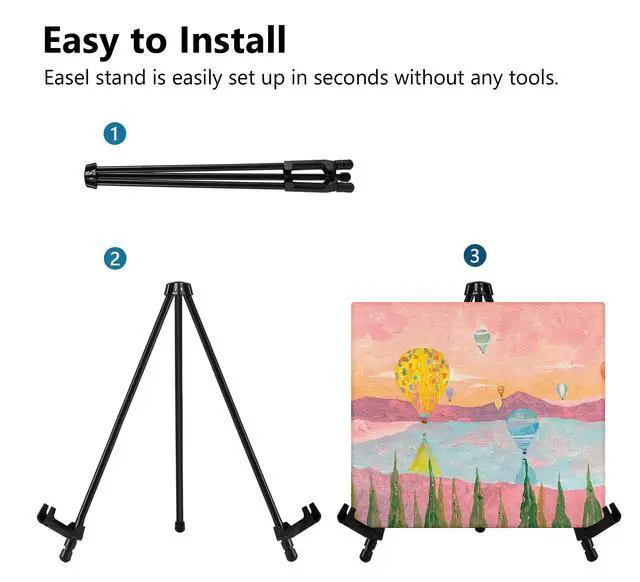 Alt view image 5 of 6 - 14" High Tabletop Instant Display Easel - Black Steel Small Tripod Easel Stand with Adjustable Holders for Pictures, Paintings, Posters and Store Signs(1 Pack)