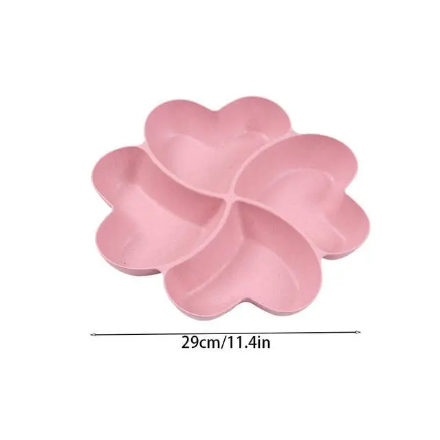 Alt view image 7 of 7 - Divided Serving Tray, Appetizer Sectioned Platter, Dessert Serving Dish, Reusable Plastic Snack Plates, Round Relish Tray, 4 Compartment for Chips and Dip Veggies Candy Nut Fruit (Pink)