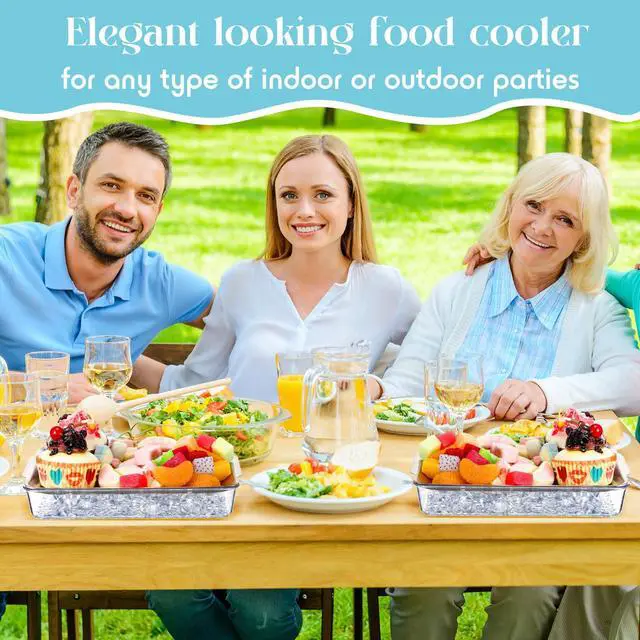 Alt view image 5 of 7 - 6 Set 8.7x5.5'' Small Chilled Serving Tray for Parties with Tongs, Ice Chilled Platter Cold Serving Dish for Charcuterie Dip Fruit Seafood Vegetable Salad Appetizer Shrimp Cocktail(Sliver)