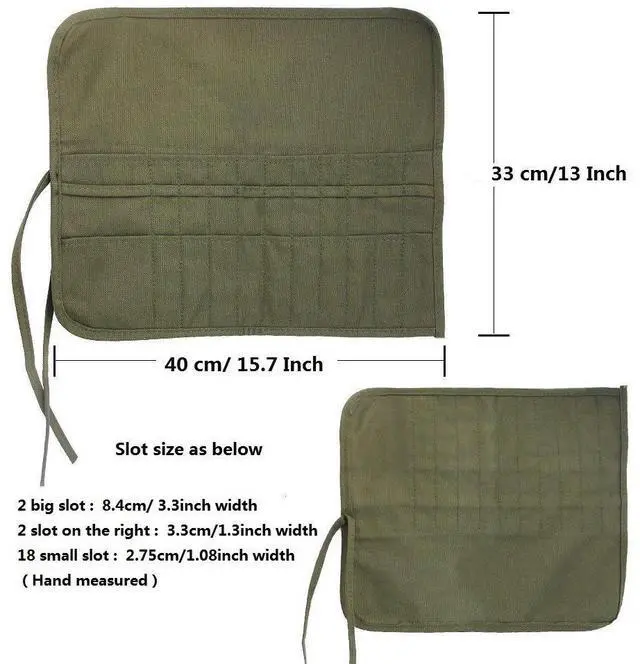 Alt view image 2 of 7 - 22 Slots Paint Brush Storage for Acrylic Oil Watercolor Brush Roll up Case Army Green Canvas Paint Brush Holder (13 * 15.7IN)