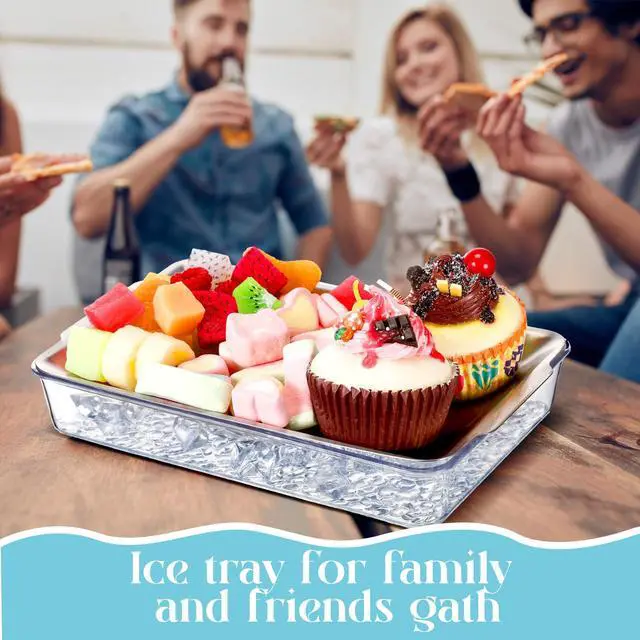 Alt view image 7 of 7 - 6 Set 8.7x5.5'' Small Chilled Serving Tray for Parties with Tongs, Ice Chilled Platter Cold Serving Dish for Charcuterie Dip Fruit Seafood Vegetable Salad Appetizer Shrimp Cocktail(Sliver)