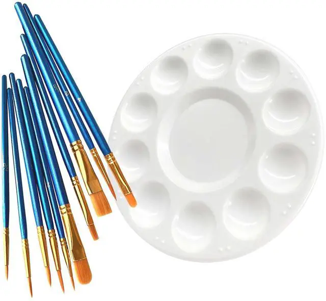 Main image of Paint Brushes Palette Set, 10pcs Nylon Hair Brushes and 1pcs Plastic Paint Palette, Combination Suitable for Oil, Acrylic and Watercolor