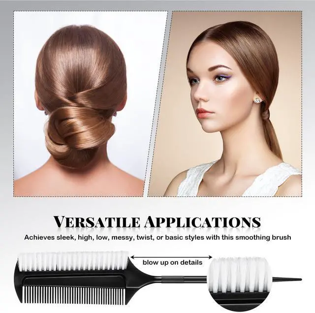 Alt view image 6 of 7 - 2 Pcs Black Smoothing and Sectioning Brush Set - Double-Sided Comb for Edge Teasing, Parting, and Ballroom Dancing Hairstyling