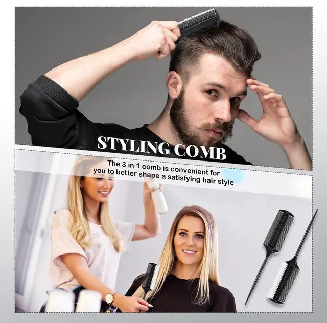 Alt view image 7 of 7 - 2 Pcs Black Smoothing and Sectioning Brush Set - Double-Sided Comb for Edge Teasing, Parting, and Ballroom Dancing Hairstyling