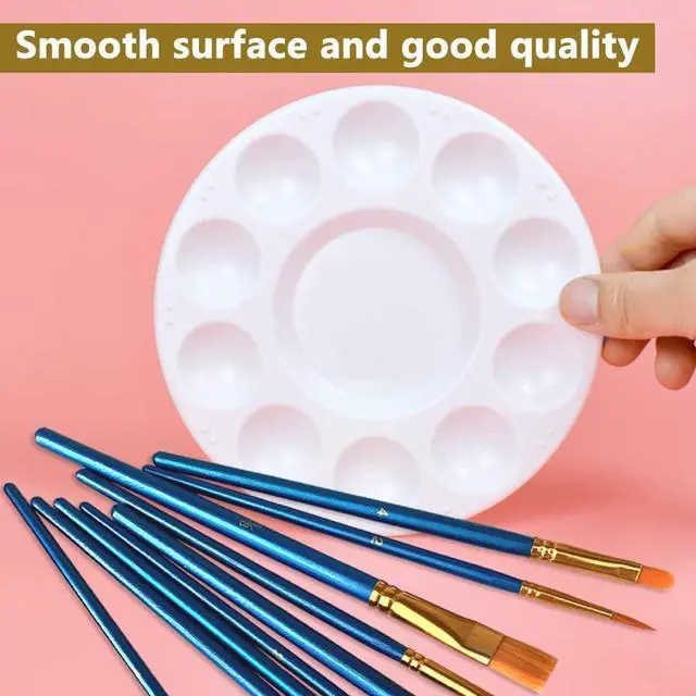 Alt view image 7 of 7 - Paint Brushes Palette Set, 10pcs Nylon Hair Brushes and 1pcs Plastic Paint Palette, Combination Suitable for Oil, Acrylic and Watercolor