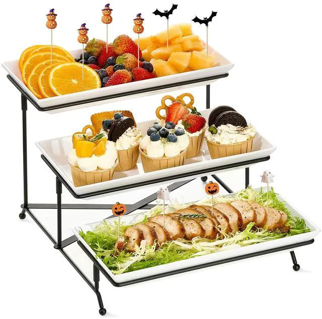 Main image of 3 Tier Serving Tray Set, 12" Tiered Serving Trays Platters, Reusable Serving Tray for Party, Collapsible Sturdier Stand with Stable Cross Bars, Serving Platters for Veggie, Fruit, Dessert