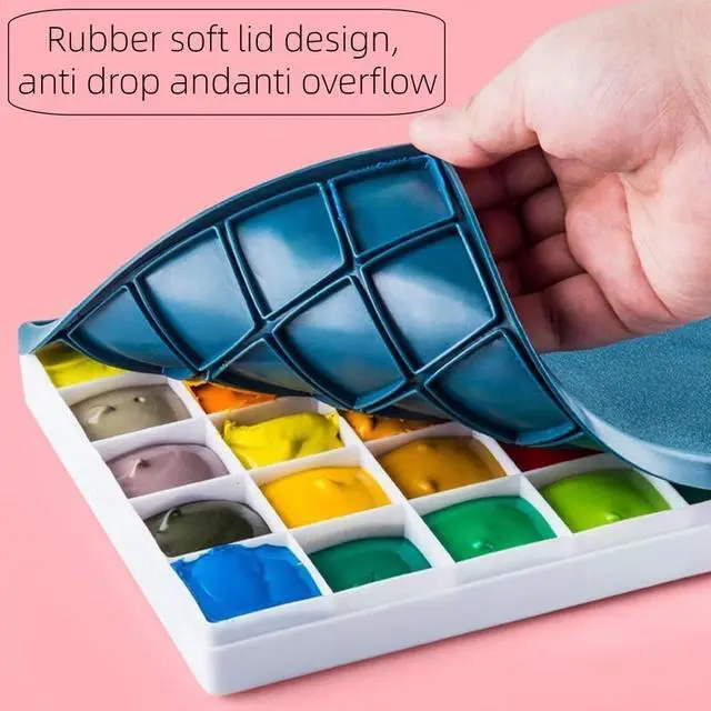 Alt view image 6 of 7 - 24 Paint Palette Plastic Paint Holder Watercolor Paint Saver Art Gouache Acrylic Graffiti Paint Wells Rubber Lid Trays Prepared for Artists, Students and Children