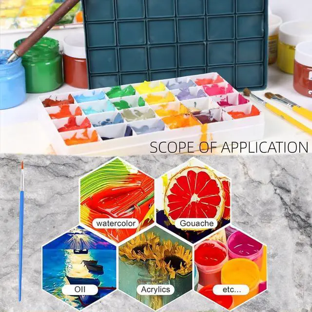 Alt view image 7 of 7 - 24 Paint Palette Plastic Paint Holder Watercolor Paint Saver Art Gouache Acrylic Graffiti Paint Wells Rubber Lid Trays Prepared for Artists, Students and Children
