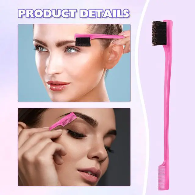 Alt view image 4 of 7 - 8 Pcs Slick Back Hair Brush Teasing Edge Bristle Brush Parting Rat Tail Comb Hairclips Styling Hair Accessories Set for Women Slicking Ponytail Control and Smoothing Flyaways(Pink)