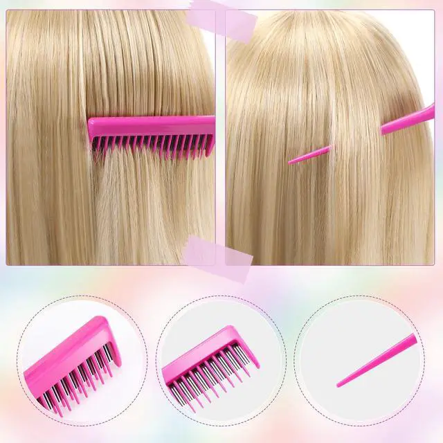 Alt view image 6 of 7 - 8 Pcs Slick Back Hair Brush Teasing Edge Bristle Brush Parting Rat Tail Comb Hairclips Styling Hair Accessories Set for Women Slicking Ponytail Control and Smoothing Flyaways(Pink)
