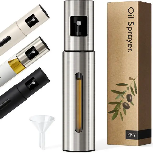 Main image of Glass Oil Sprayer for Cooking Precise Oil & Vinegar Spray Bottle Oil Mister Spray Bottle for Food Includes Funnel Perfect for Cooking & Air Fryer (Brushed Stainless Steel)