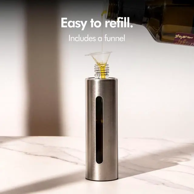 Alt view image 7 of 7 - Glass Oil Sprayer for Cooking Precise Oil & Vinegar Spray Bottle Oil Mister Spray Bottle for Food Includes Funnel Perfect for Cooking & Air Fryer (Brushed Stainless Steel)