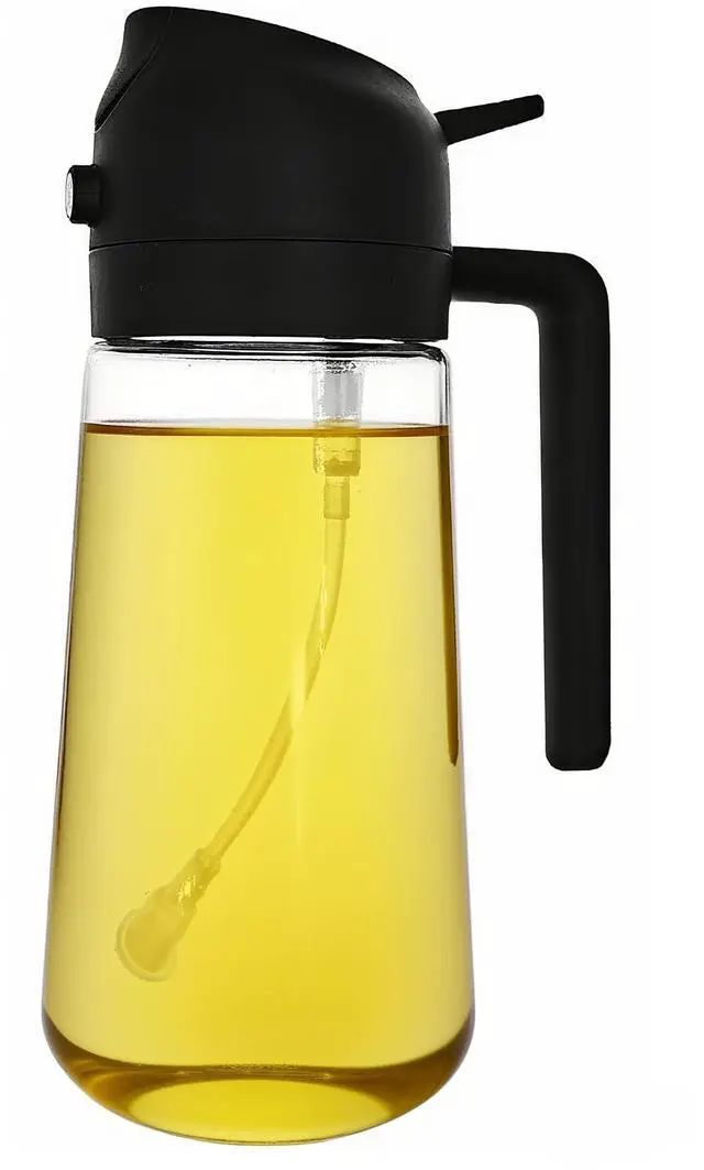 Main image of Oil Spray Bottle for Cooking, 16oz/470ML 2 in 1 Olive Oil Dispenser Sprayer for Kitchen Premium Clear Glass Oil Bottle for Cooking, Air Fryer, BBQ, Salad, Black