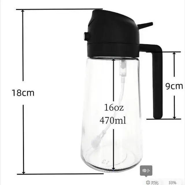 Alt view image 2 of 6 - Oil Spray Bottle for Cooking, 16oz/470ML 2 in 1 Olive Oil Dispenser Sprayer for Kitchen Premium Clear Glass Oil Bottle for Cooking, Air Fryer, BBQ, Salad, Black