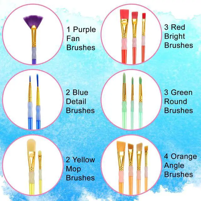 Alt view image 3 of 7 - 15Pcs Paint Brushes Value Pack, Includes 15 Different Types of Brushes, Nylon Colorful Hair with Silicone Crystal Penholder, Prefect Works with Oil, Acrylic and Watercolor Painting