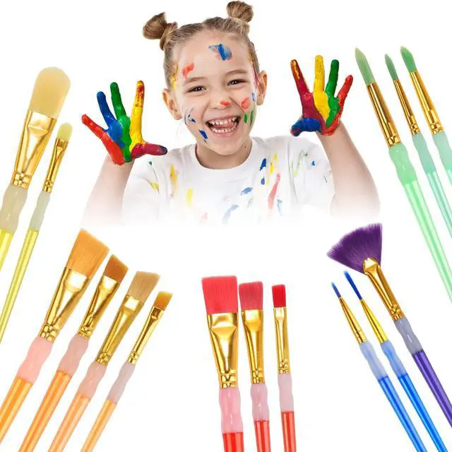 Alt view image 5 of 7 - 15Pcs Paint Brushes Value Pack, Includes 15 Different Types of Brushes, Nylon Colorful Hair with Silicone Crystal Penholder, Prefect Works with Oil, Acrylic and Watercolor Painting