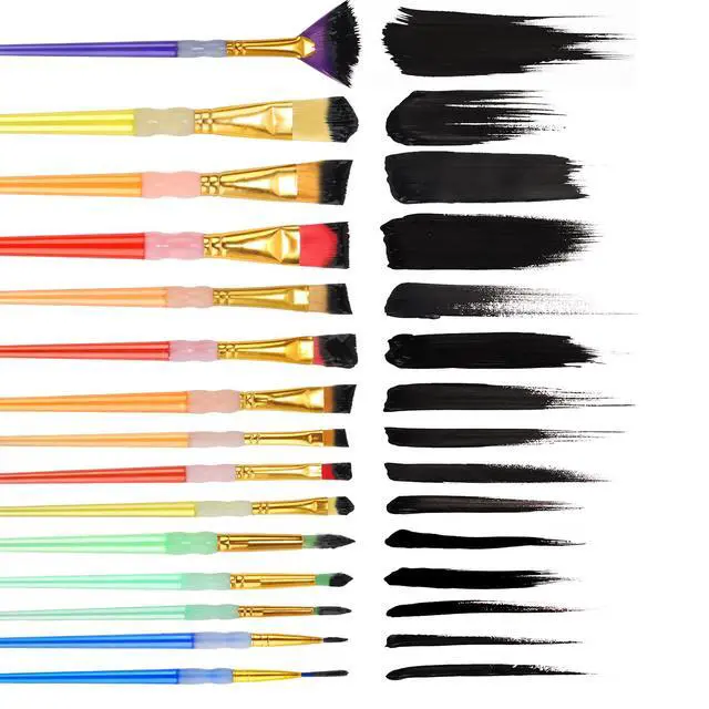 Alt view image 4 of 7 - 15Pcs Paint Brushes Value Pack, Includes 15 Different Types of Brushes, Nylon Colorful Hair with Silicone Crystal Penholder, Prefect Works with Oil, Acrylic and Watercolor Painting