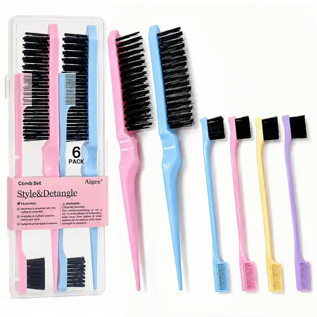 Main image of Slick Back Hair Brush & Edge Brushes and Combs Set,6Pcs in box
