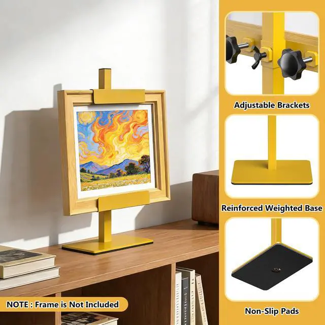 Alt view image 3 of 7 - Tabletop Easel Stand Picture Easels for Display Up to 15.5" H Gold Picture Frame Stand Table Top Easel Metal Picture Easel for Photos, Painting, Artwork, Books (Base: 1.32 lbs)