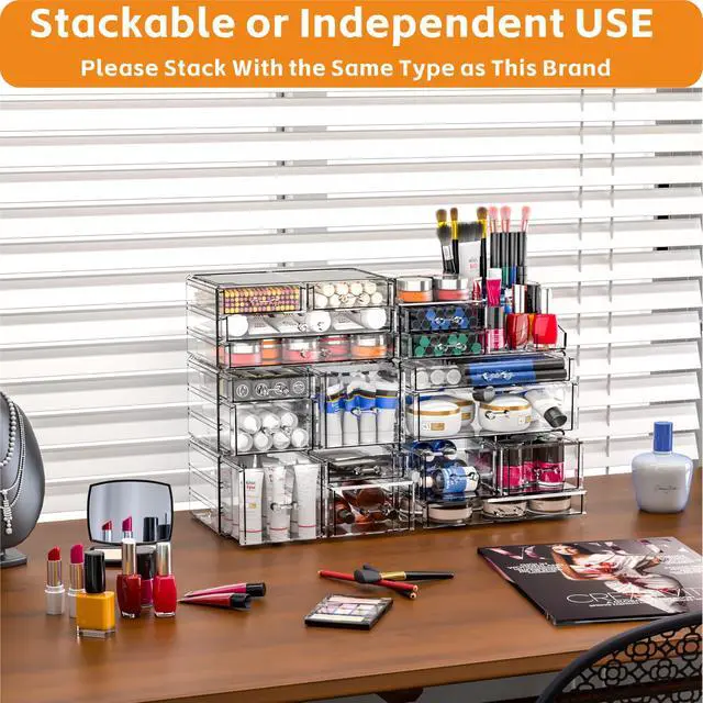 Alt view image 6 of 7 - Clear Make up Organizers for Vanity,Skincare Organizer With 5 Drawers for Dresser,Plastic Cute Desk Accessories Organization and Bathroom Organizers Storage Case Box for Beauty,Skin Care