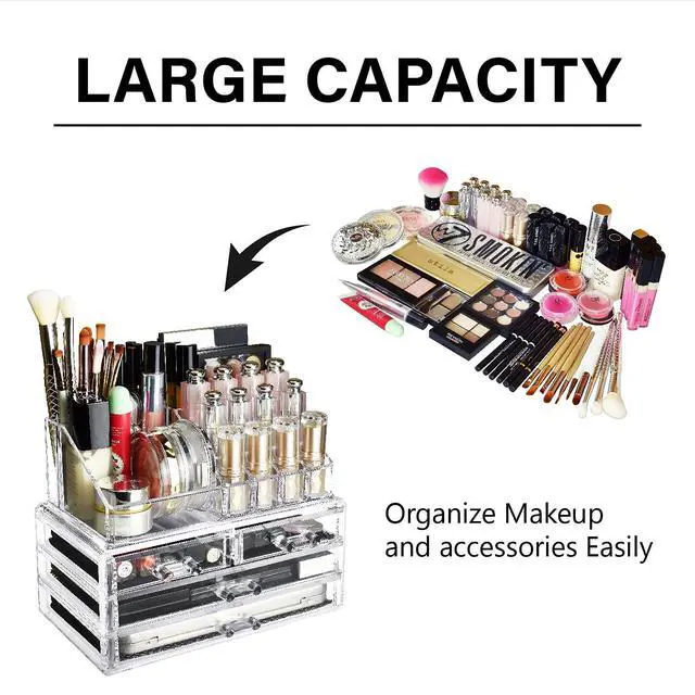 Alt view image 4 of 7 - Acrylic Makeup Organizer with 4 Drawers and Removable Top Lipstick Holders, Ideal for Make-up or Accessories,Enhance Your Vanity or Bathroom with Clear Design for Quick Visibility