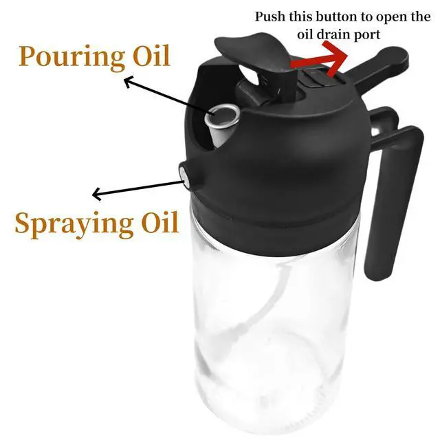 Alt view image 3 of 6 - Oil Spray Bottle for Cooking, 16oz/470ML 2 in 1 Olive Oil Dispenser Sprayer for Kitchen Premium Clear Glass Oil Bottle for Cooking, Air Fryer, BBQ, Salad, Black