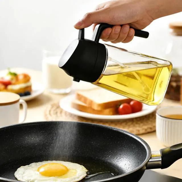 Alt view image 6 of 6 - Oil Spray Bottle for Cooking, 16oz/470ML 2 in 1 Olive Oil Dispenser Sprayer for Kitchen Premium Clear Glass Oil Bottle for Cooking, Air Fryer, BBQ, Salad, Black