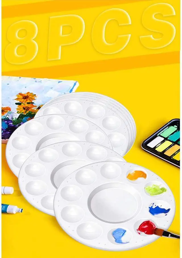 Alt view image 2 of 6 - 8pcs Paint Tray Palettes, Plastic White Palettes for Kids & Students,Paint Tray for Art Class,Craft DIY or Have a Birthday Painting Party