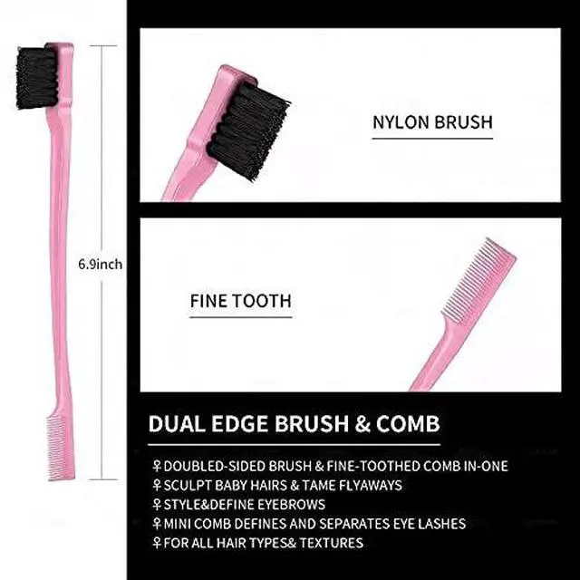 Alt view image 3 of 7 - 3 Pieces Hair Styling Comb Set Teasing Brush Rat Tail Comb Edge Brush for Edge&Back Brushing, Combing, Slicking Hair for Women (Pink)