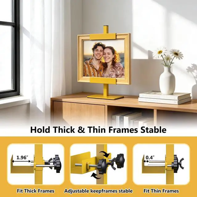 Alt view image 4 of 7 - Tabletop Easel Stand Picture Easels for Display Up to 15.5" H Gold Picture Frame Stand Table Top Easel Metal Picture Easel for Photos, Painting, Artwork, Books (Base: 1.32 lbs)