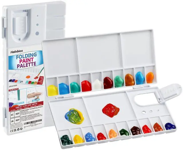 Main image of Watercolor Palette, Halobios Paint Palette with 20-Well and 5 Mixing Areas, Folding Paint Tray with Thumbhole and Paint Brush Holder, Plastic Painting Palette for Children Beginners Artists(1 Pack)