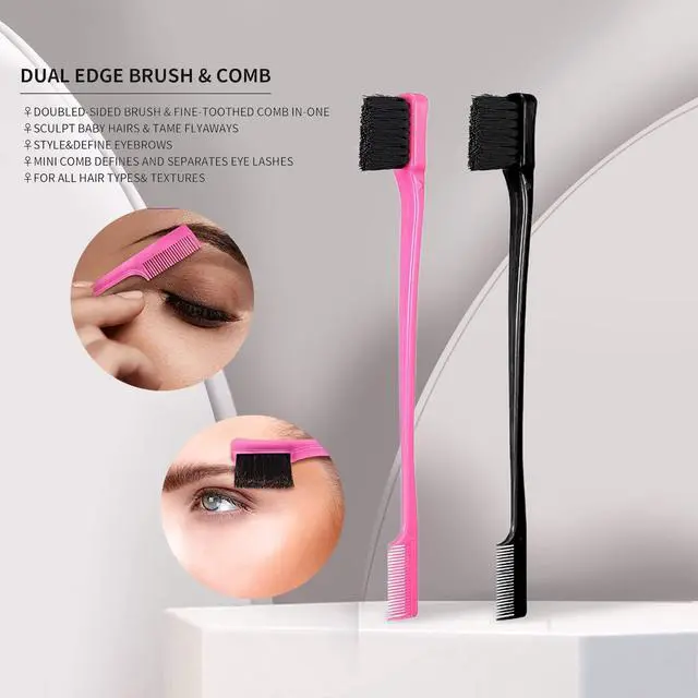 Alt view image 2 of 6 - Double Sided Edge Control Hair Brush Comb Combo Pack 6 Pieces Pink and Black