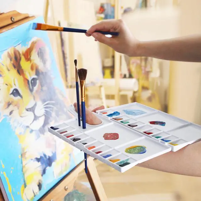 Alt view image 4 of 7 - Watercolor Palette, Halobios Paint Palette with 20-Well and 5 Mixing Areas, Folding Paint Tray with Thumbhole and Paint Brush Holder, Plastic Painting Palette for Children Beginners Artists(1 Pack)