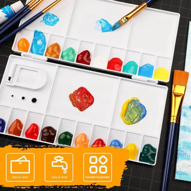 Alt view image 5 of 7 - Watercolor Palette, Halobios Paint Palette with 20-Well and 5 Mixing Areas, Folding Paint Tray with Thumbhole and Paint Brush Holder, Plastic Painting Palette for Children Beginners Artists(1 Pack)
