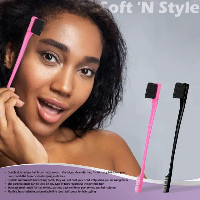 Alt view image 3 of 6 - Double Sided Edge Control Hair Brush Comb Combo Pack 6 Pieces Pink and Black