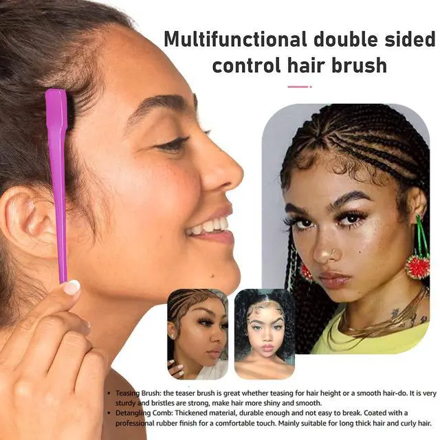 Alt view image 4 of 6 - Double Sided Edge Control Hair Brush Comb Combo Pack 6 Pieces Pink and Black