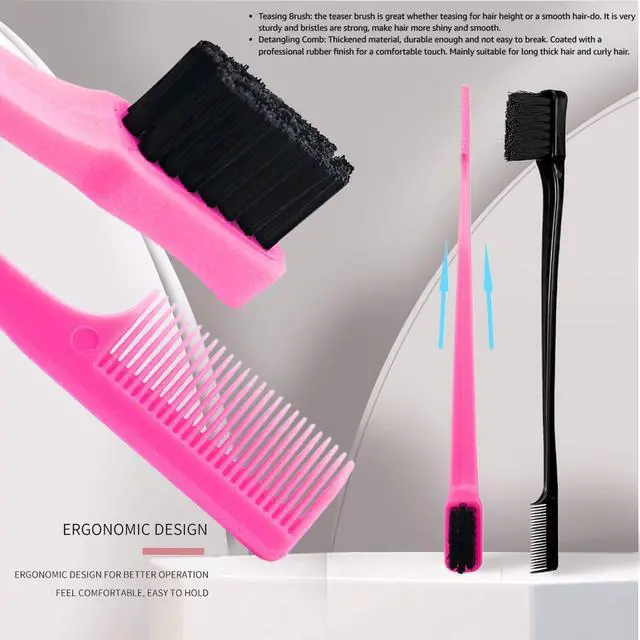 Alt view image 6 of 6 - Double Sided Edge Control Hair Brush Comb Combo Pack 6 Pieces Pink and Black