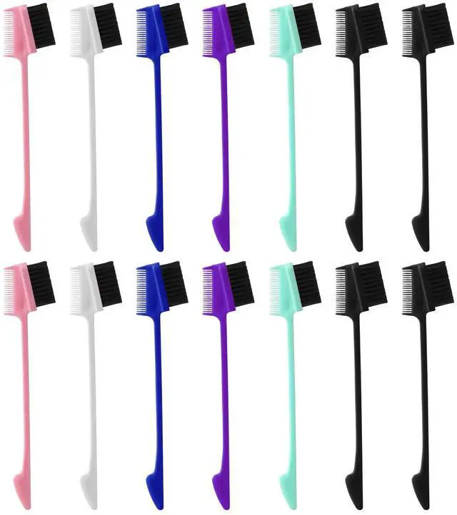 Main image of 14 Pcs 3 in 1 Hair Edge Brushes, Double Sided Hair Combs, Rat Tail Comb, Smooth Comb Grooming, Natural Styling Eyebrow Combs for Women, 6 Colors