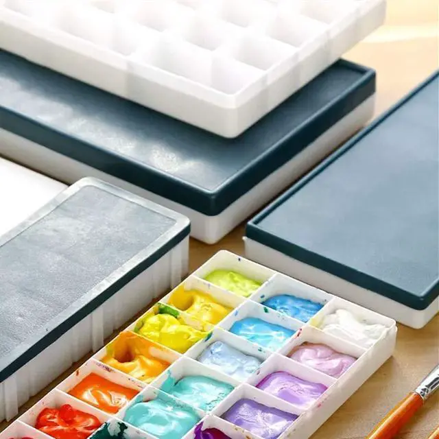 Alt view image 7 of 7 - 24 Paint Palette Plastic Paint Holder Watercolor Acrylic Paint Storage Travel Palette Tray with Rubber Lid for Artists Students Kids