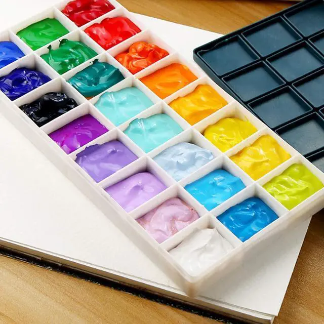 Alt view image 6 of 7 - 24 Paint Palette Plastic Paint Holder Watercolor Acrylic Paint Storage Travel Palette Tray with Rubber Lid for Artists Students Kids