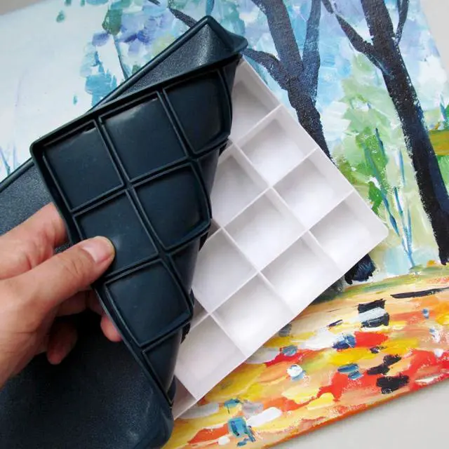 Alt view image 4 of 7 - 24 Paint Palette Plastic Paint Holder Watercolor Acrylic Paint Storage Travel Palette Tray with Rubber Lid for Artists Students Kids