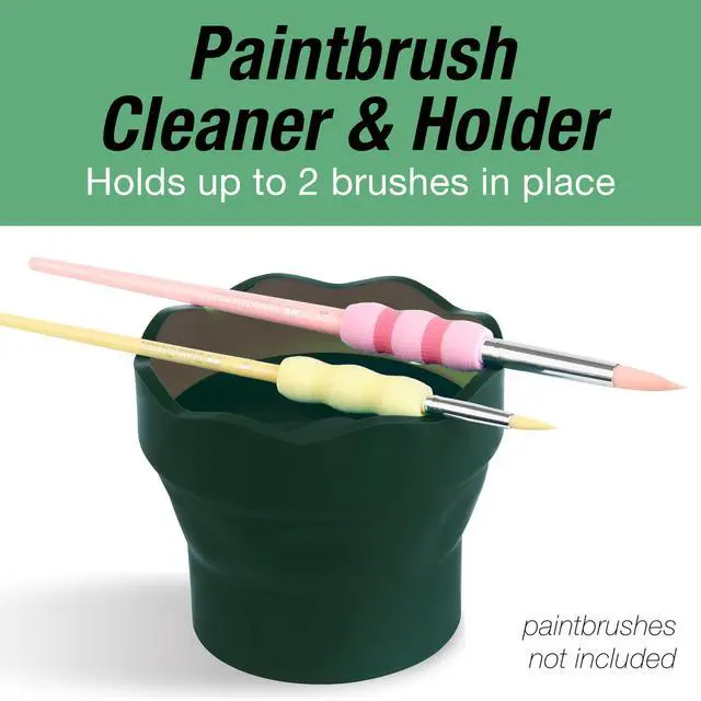 Alt view image 2 of 7 - Clic & Go Artist Water Cup, Dark Green - Travel-Friendly Collapsible Brush Cleaner Tool with Brush Stand, Scalloped Rim, Non-Slip Base, Portable Palette & Rinser