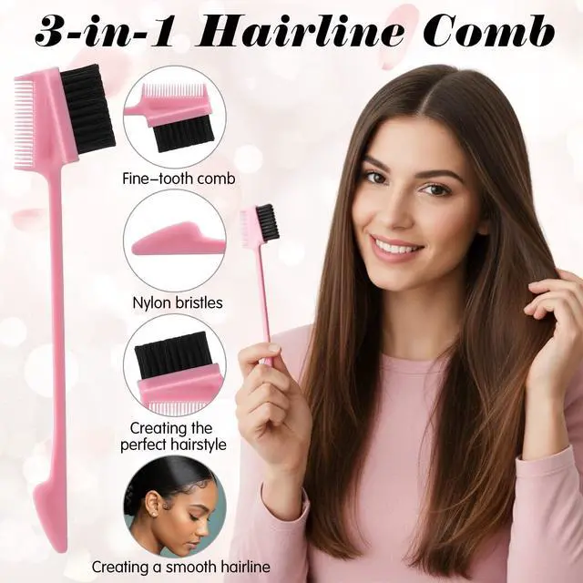 Alt view image 6 of 7 - 14 Pcs 3 in 1 Hair Edge Brushes, Double Sided Hair Combs, Rat Tail Comb, Smooth Comb Grooming, Natural Styling Eyebrow Combs for Women, 6 Colors