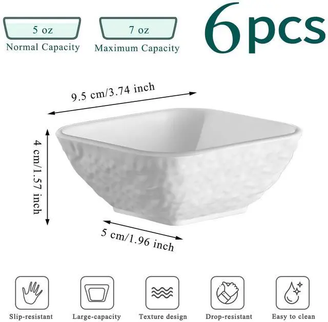 Alt view image 2 of 7 - Dip Bowls Set 6pcs 6oz, White Plastic Dipping Bowls Soy Sauce Plate for Side Dishes, Condiment Server for Tomato Sauce, Ketchup, Vinegar, BBQ and Party Dinner, Mini Appetizer Plates.