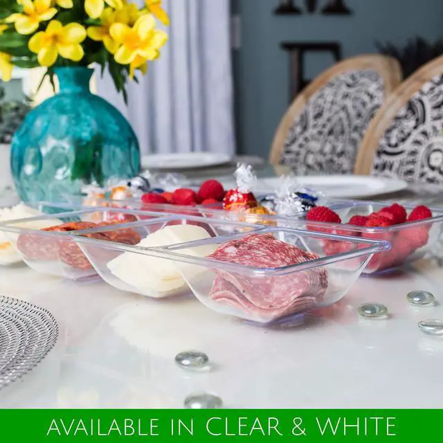 Alt view image 7 of 7 - 4 Sectional Rectangle Plastic Disposable Serving Tray/Platter 5 X 16 Clear Pack of 2