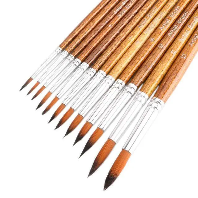 Alt view image 2 of 7 - Artist Watercolor Paint Brushes, Round Pointed Tip Paint Brushes Set, 12pcs Different Sizes Detail Paint Brush for Watercolor, Acrylics, Ink, Gouache, Oil, Tempera (Brown)