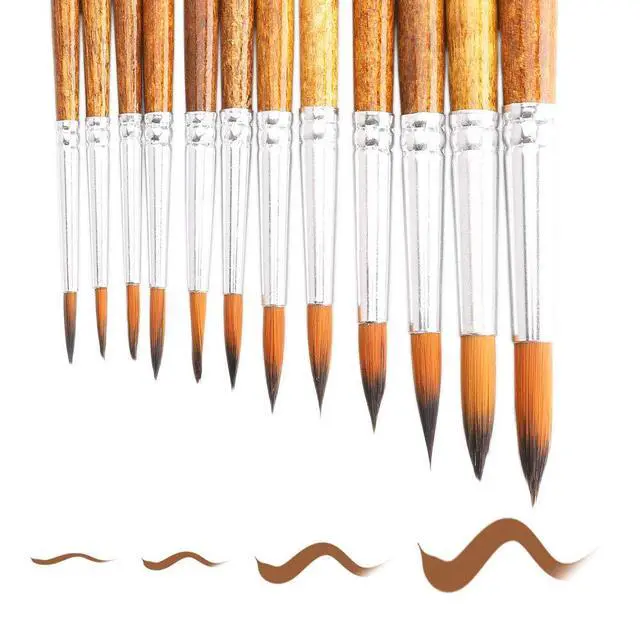 Alt view image 4 of 7 - Artist Watercolor Paint Brushes, Round Pointed Tip Paint Brushes Set, 12pcs Different Sizes Detail Paint Brush for Watercolor, Acrylics, Ink, Gouache, Oil, Tempera (Brown)